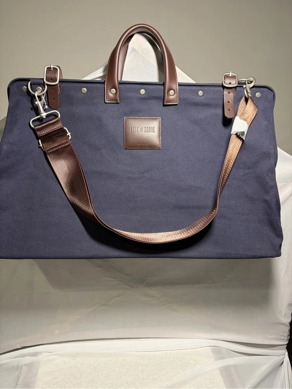 Timber & Trade Navy Canvas Duffel with Brown Leather Trim